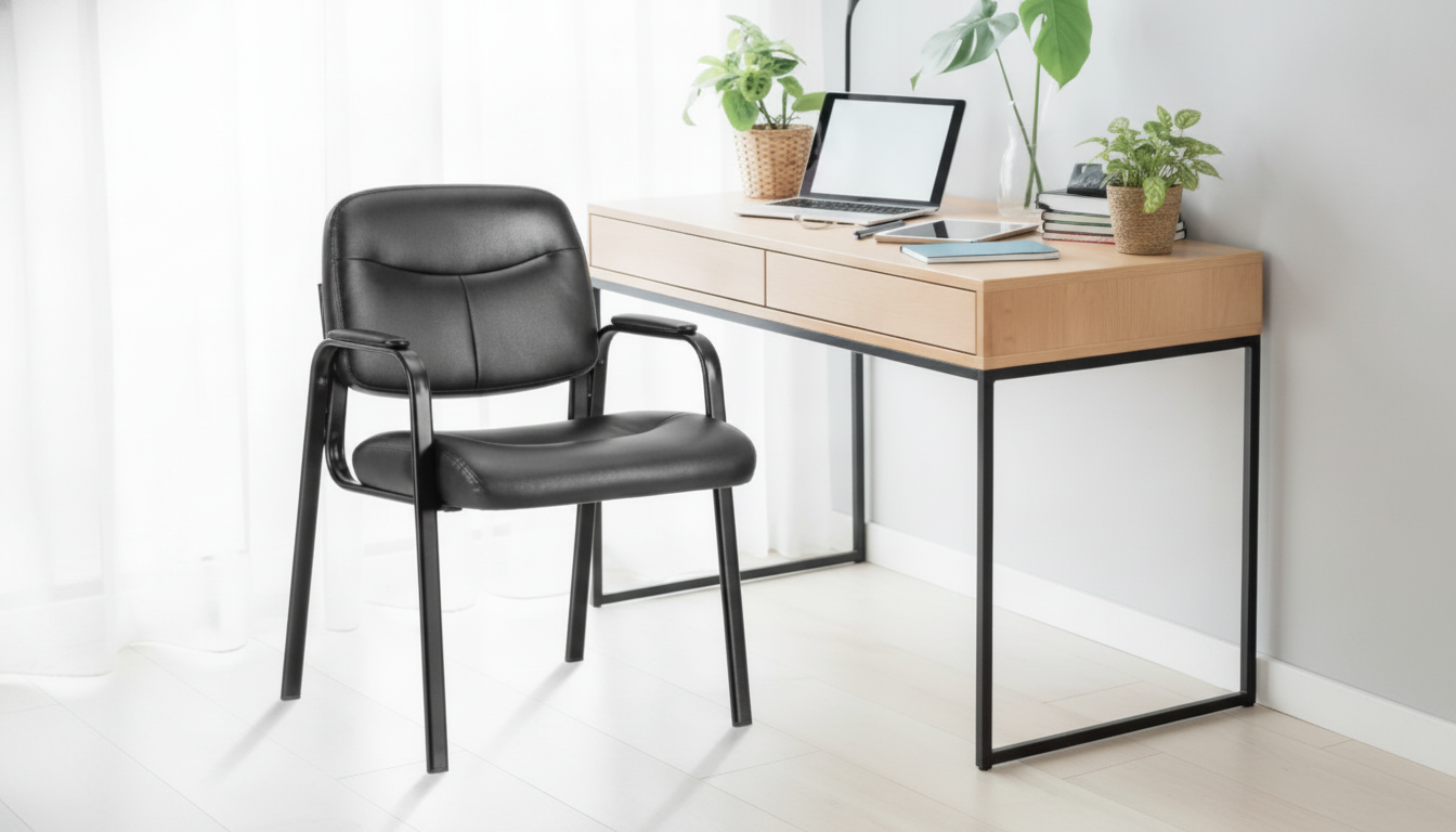 PU Leather Guest Chair: Metal Frame Office Seating