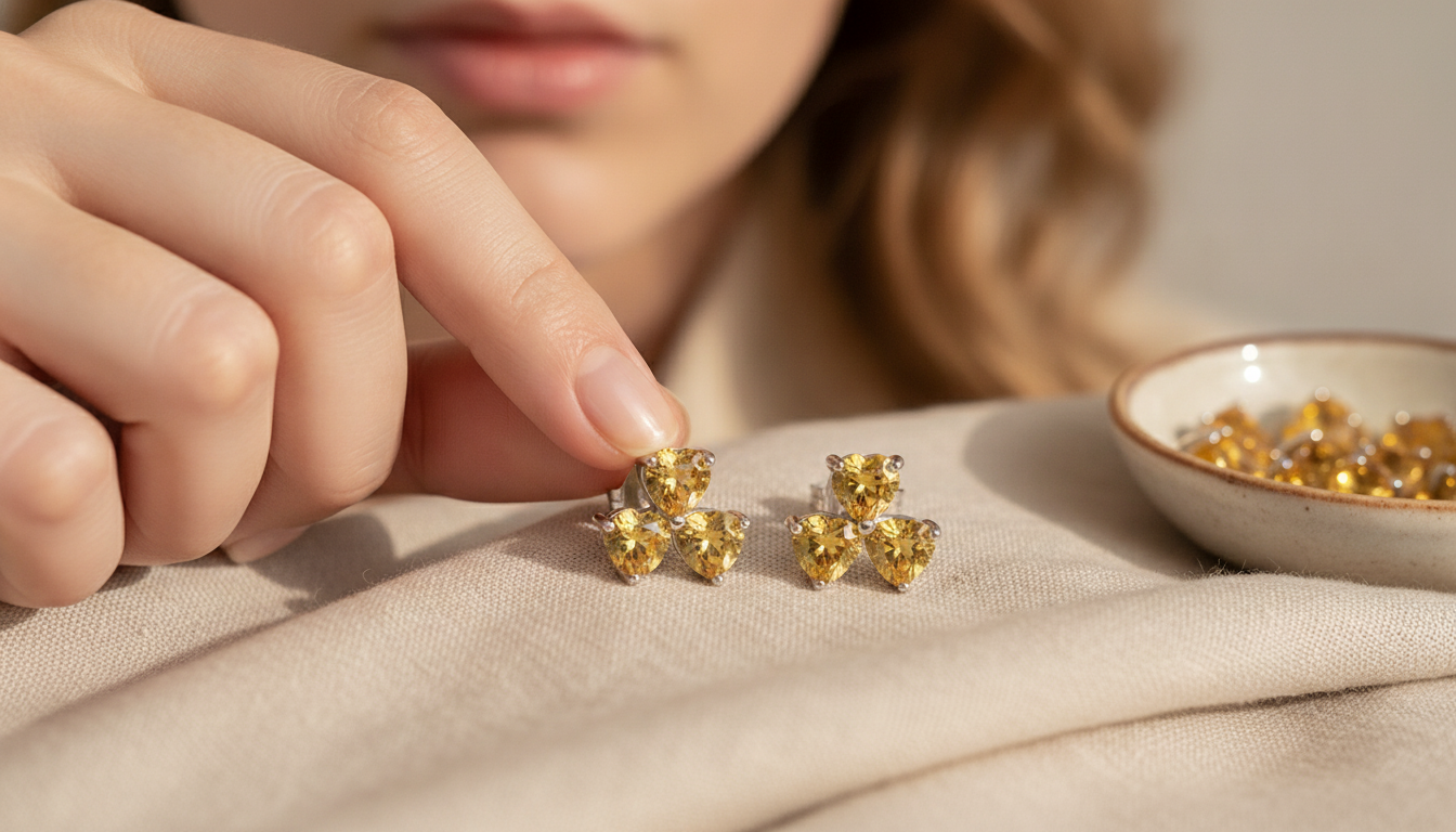 Sterling Citrine Clover Stud Earrings: 925 Silver Glow