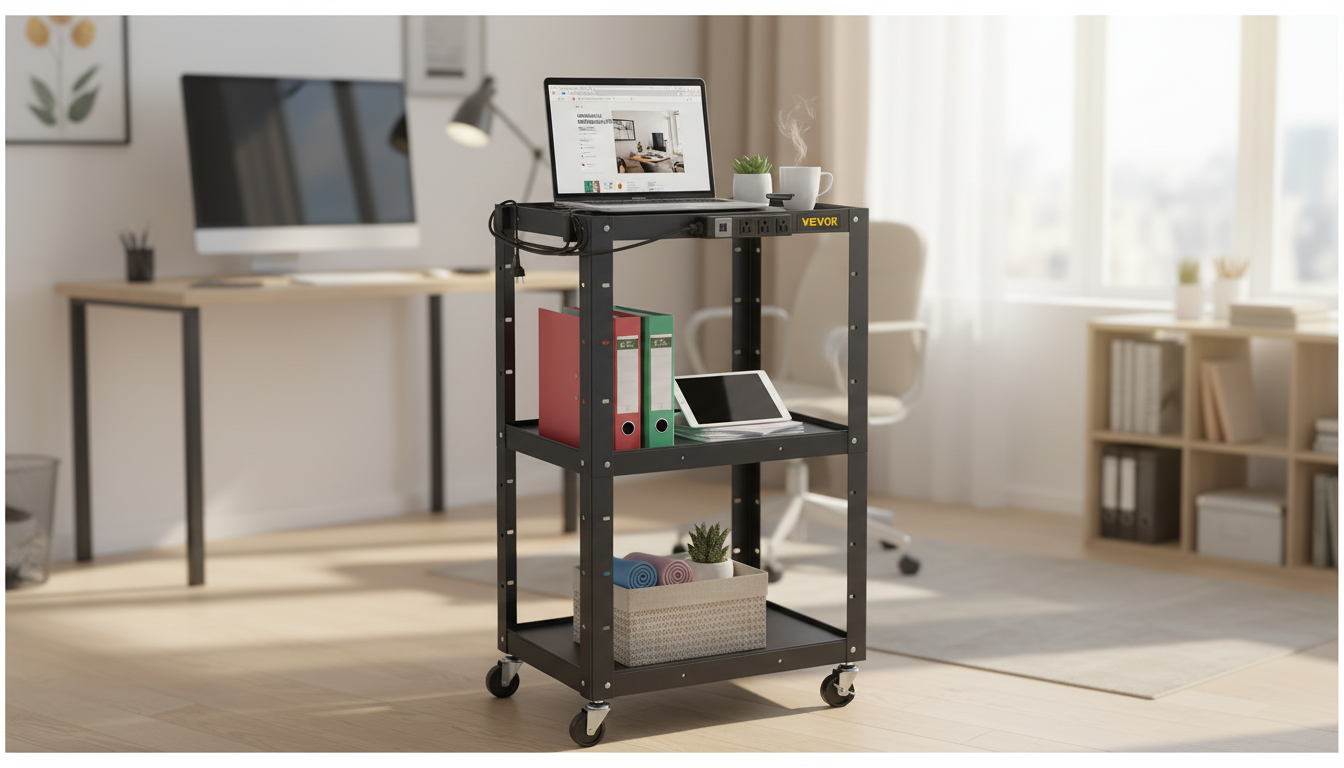 Tidy Mobile Presentations: Adjustable AV Cart + Power