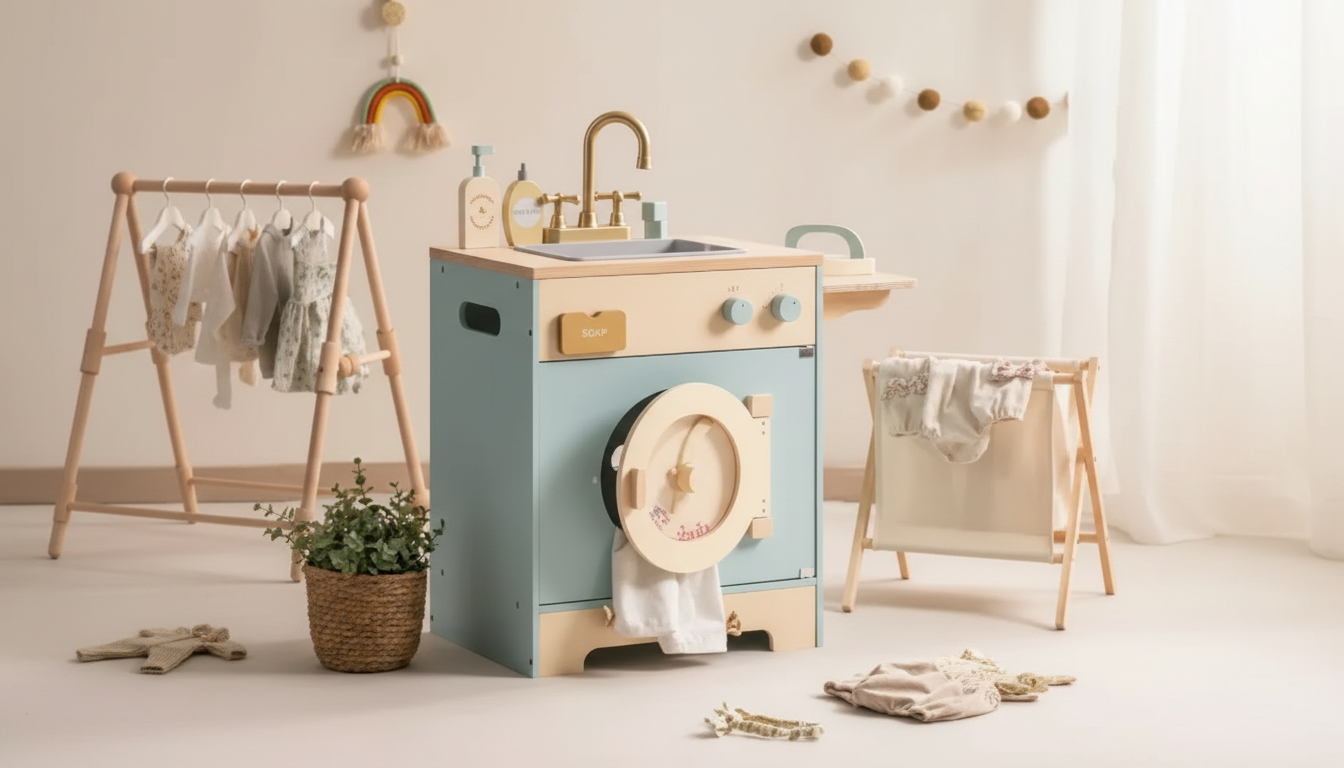 Wooden Sink & Washer Playset: Pretend Wash and Tidy