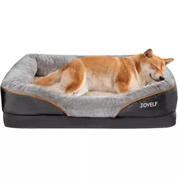 Large Memory Foam Dog Bed with Removable Washable Cover & Squeaker
